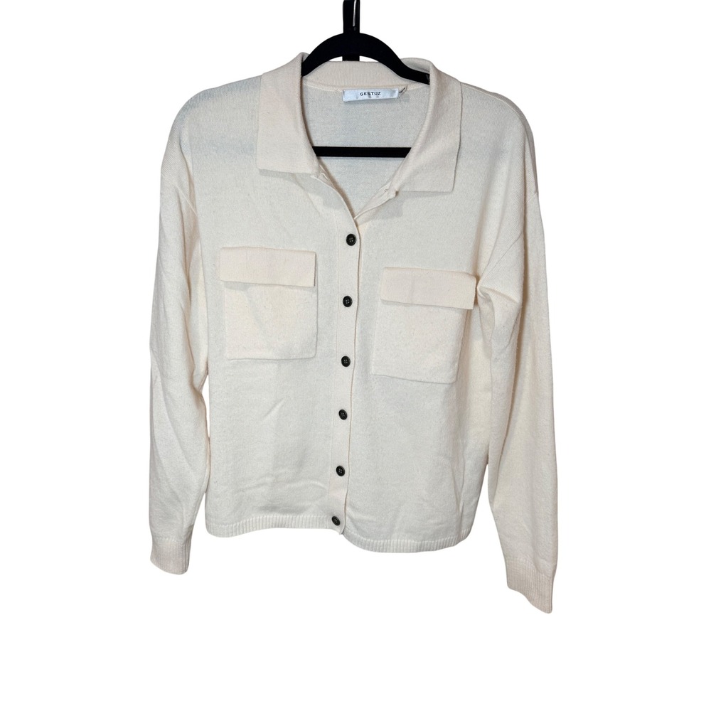 Gestuz Collared Wool Cardigan Thilda Cream Size‎ Medium